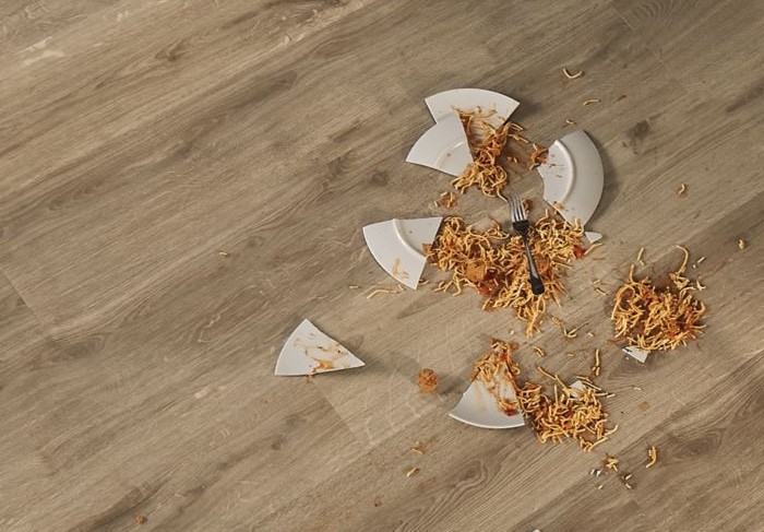 plate of food spilled on laminate flooring | The Floor Store | San Francisco Bay Area