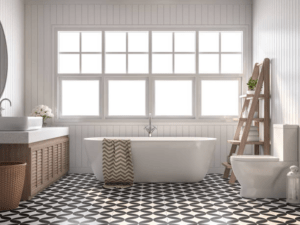 geometric tile bathroom, art deco style
