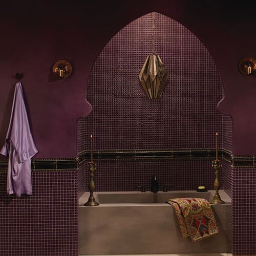 deep purple monochromatic tile in bathroom 