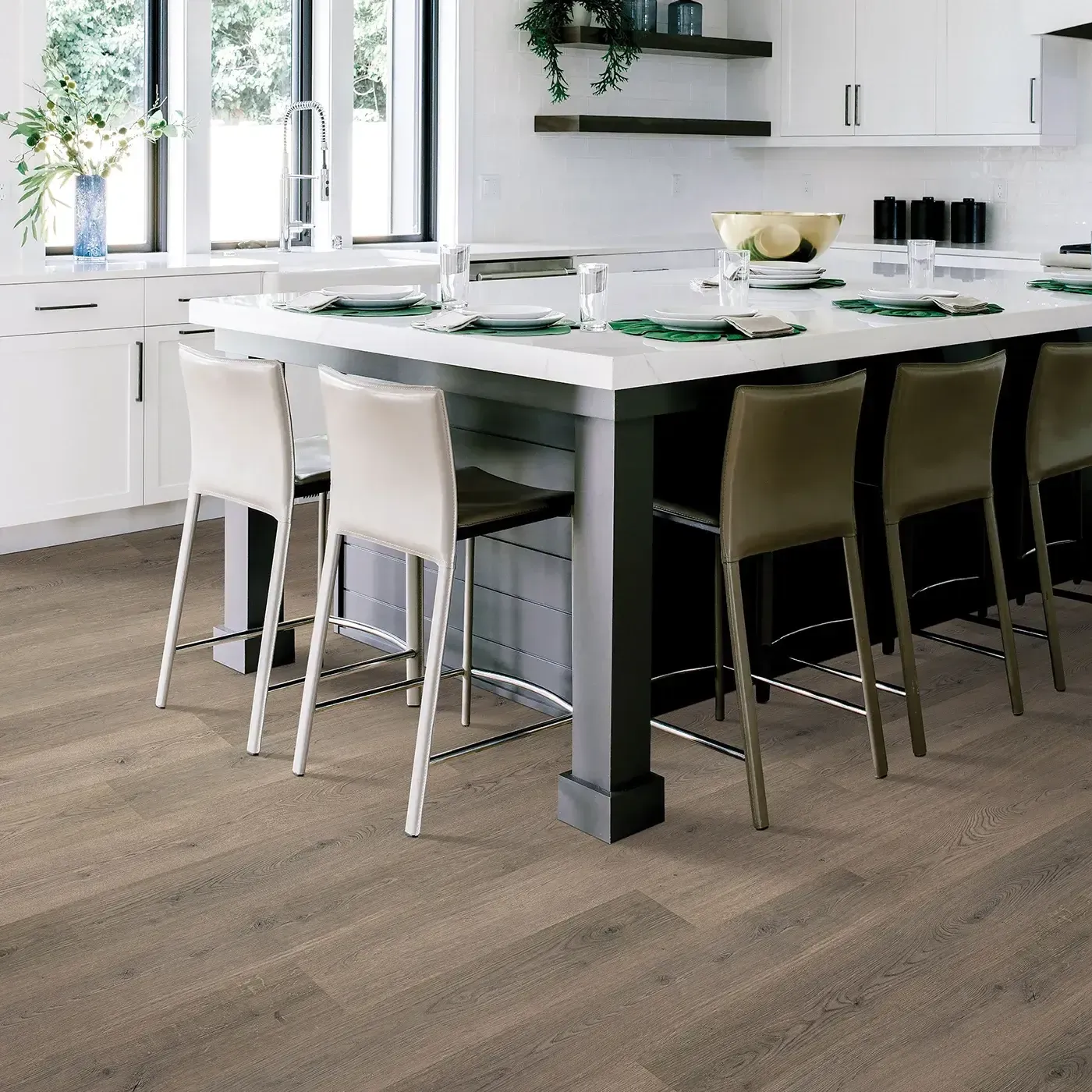 33619_958_room Mohawk Laminate in a rich reddish-brown wood color in a kitchen | The Floor Store