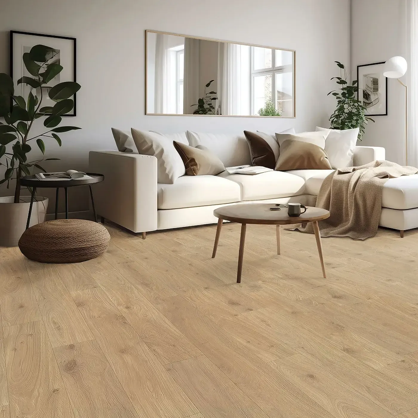 33629_132_room Mohawk Laminate in a warm light brown wood tone in a living room | The Floor Store