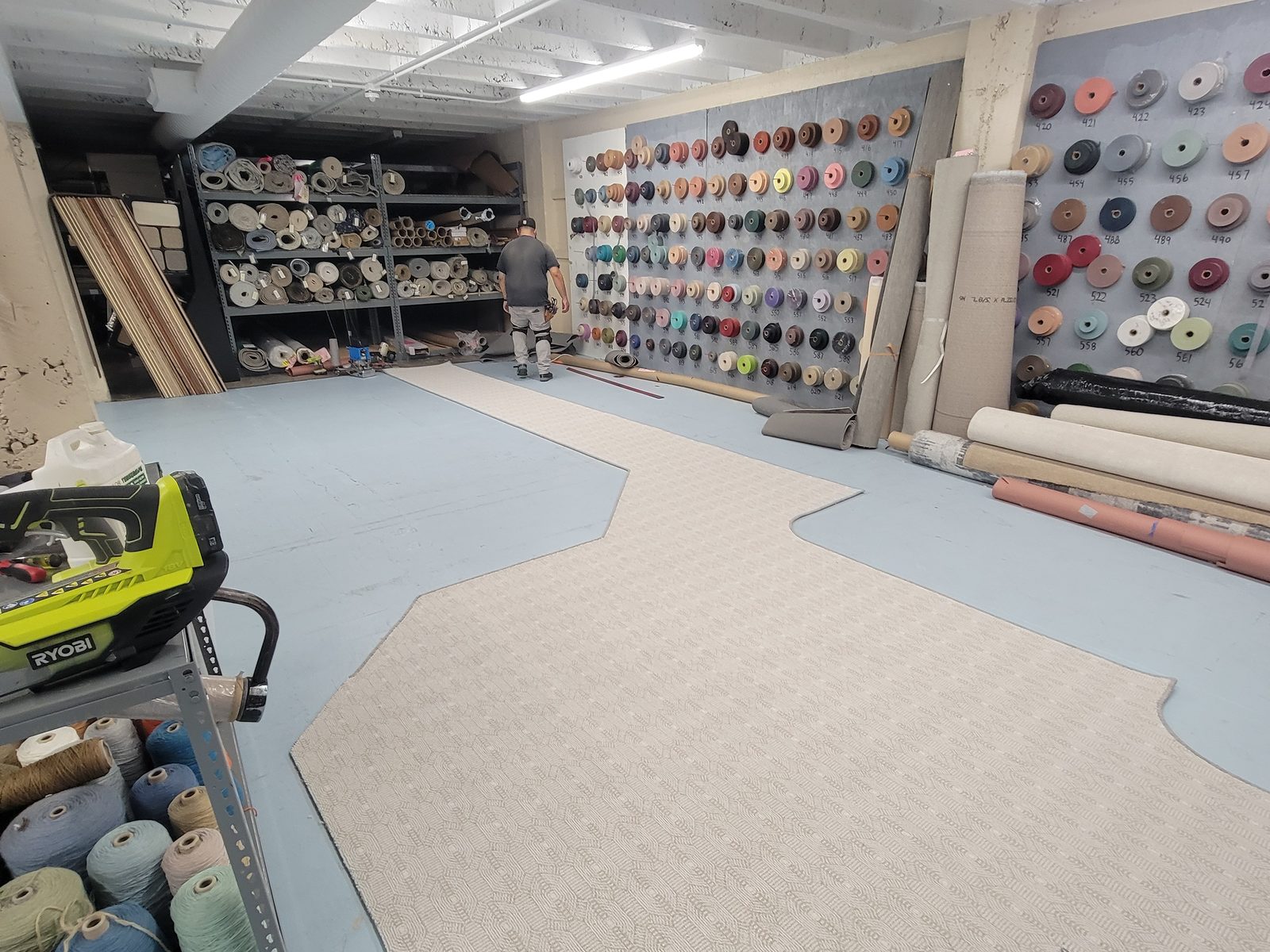 Binding shop with custom carpet template